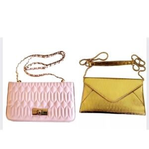 SHEIN LOT OF 2 Bags - Gold Metallic And Baby Pink Quilted Shoulder Purse